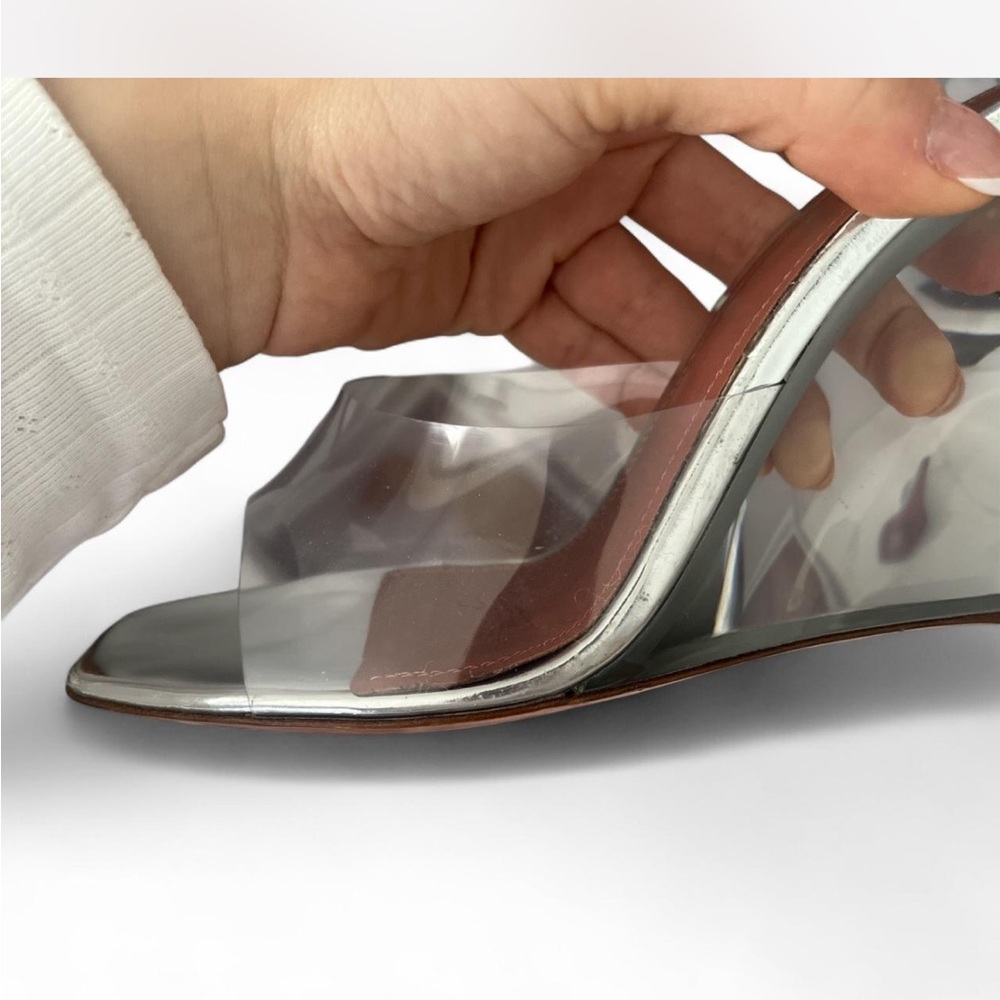 Amina Muaddi Silver and Brown Wedges - Picture 6 of 7
